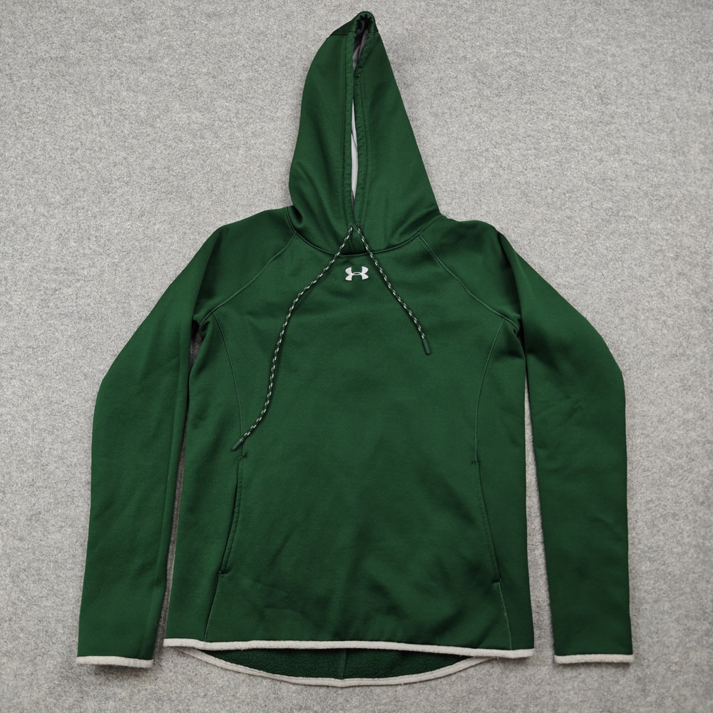Under Armour Hoodie Mens XS Green ColdGear Pullover Fleece Hooded Pockets Logo